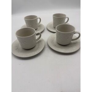 4 Gibson Housewares China Embossed Raised Fruit Pattern Coffee/Tea Cup & Saucer